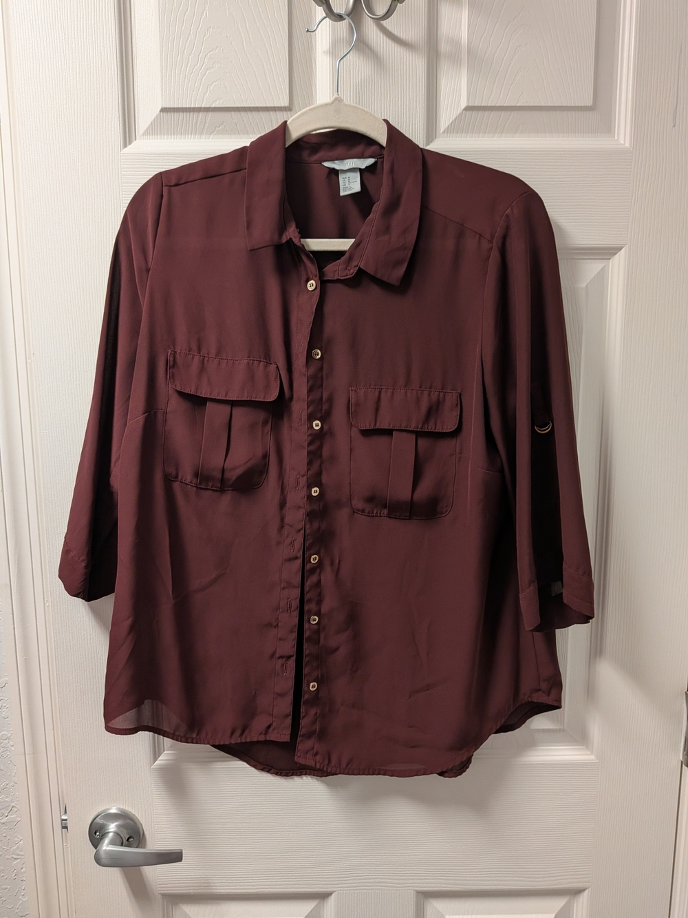 Womens Button-Front Dress Shirt - Burgundy